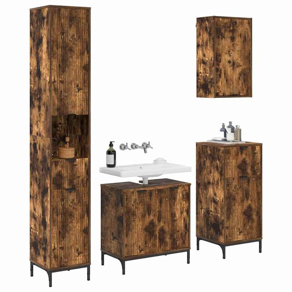 vidaXL Bathroom Furniture Set Smoked Oak Engineered wood, Metal