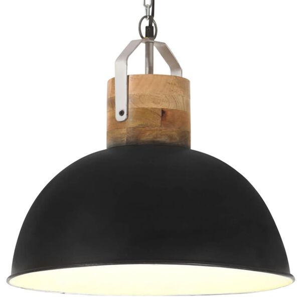 vidaXL Industrial Hanging Lamp Black Round 42 cm E27 Solid Mango Wood