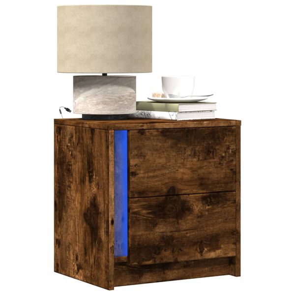 vidaXL Bedside Cabinet with LED Lights Smoked Oak Engineered Wood