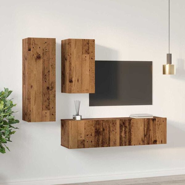 vidaXL TV Cabinet Set Wall-mounted 4 pcs Old Wood Engineered Wood