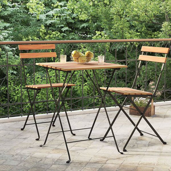 vidaXL Folding Bistro Table 55x54x71 cm Solid Wood Teak and Steel