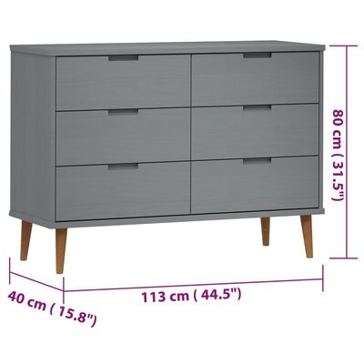 vidaXL Drawer Cabinet MOLDE Grey 113x40x80 cm Solid Wood Pine