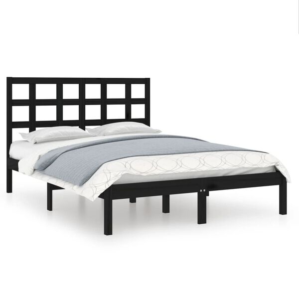 vidaXL Bed Frame without Mattress Black 140x190 cm Solid Wood