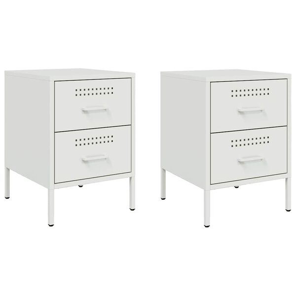 vidaXL Bedside Cabinets 2 pcs White 36x39x50.5 cm Steel