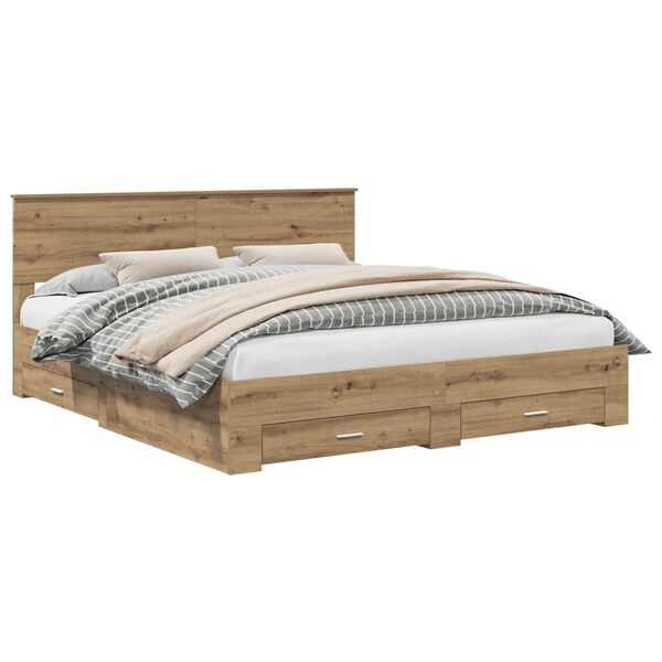vidaXL Bed Frame with Drawer Artisan Oak 180 x 200 cm Engineered Wood
