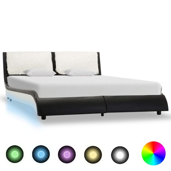 vidaXL Bed Frame with LED without Mattress Black and White 135x190 cm Double