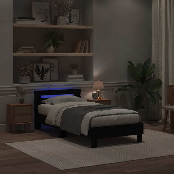 vidaXL Bed Frame with LED Black Oak 100 x 200 cm Engineered Wood