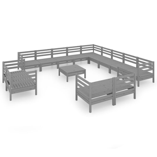 vidaXL 14 Piece Garden Lounge Set Solid Wood Pine Grey
