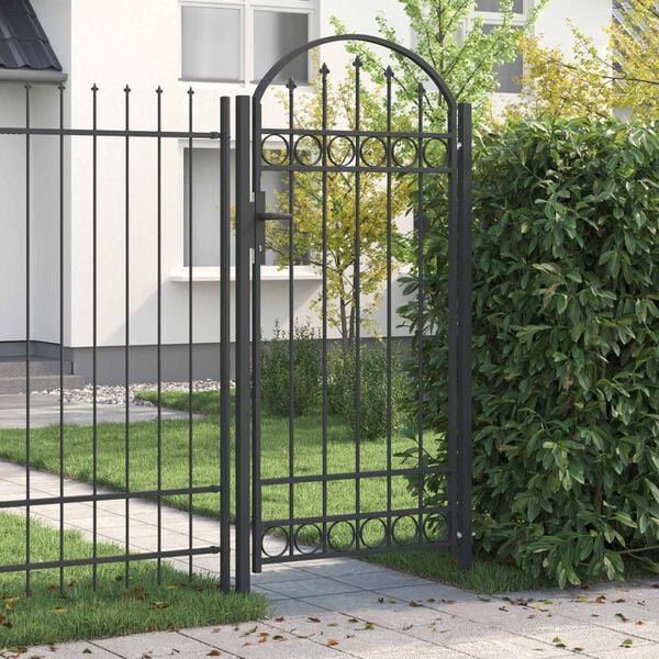 vidaXL Fence Gate Assen with Arched Top Steel 102x200 cm Black