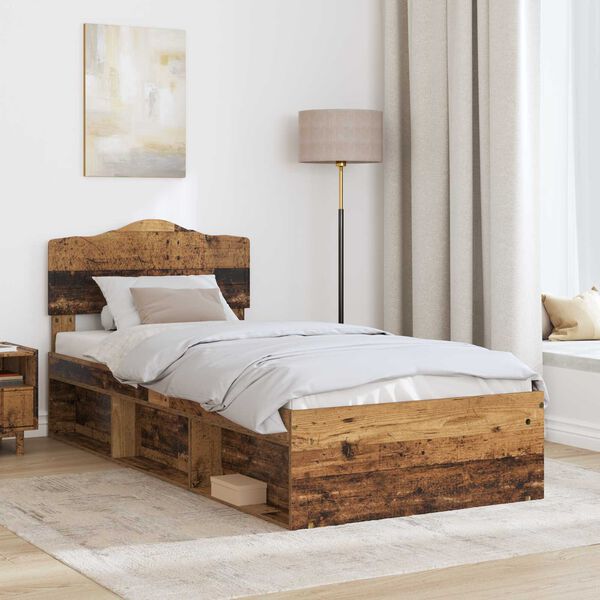 vidaXL Bed Frame with Headboard Old Wood 90 x 190 cm Solid Pine Wood