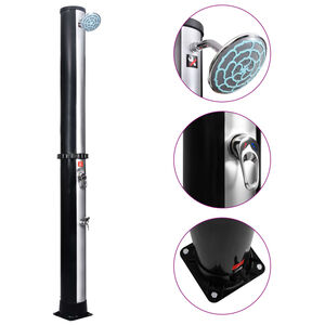 vidaXL Solar Shower | Black and Silver | PVC, Aluminium, Brass