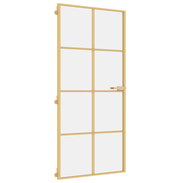vidaXL Interior Door Slim Golden 93x201.5 cm Tempered Glass and Aluminium