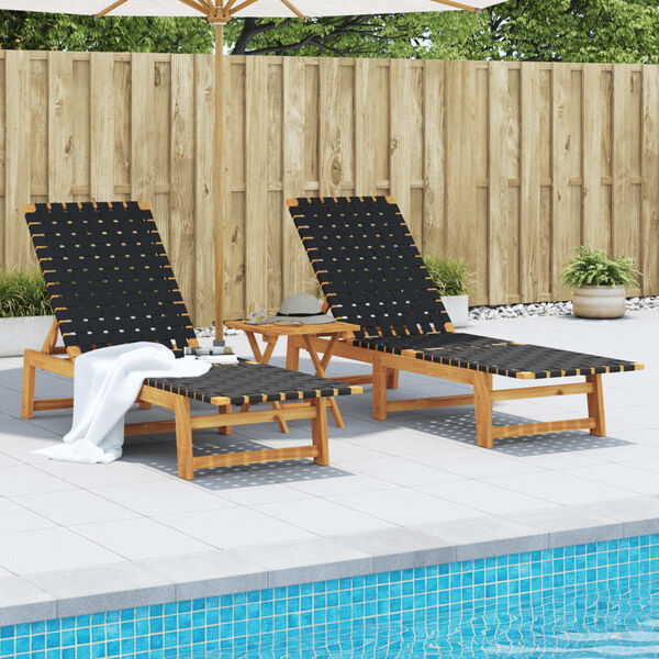 vidaXL Sun Loungers 2 pcs Black Solid Wood Acacia and Fabric