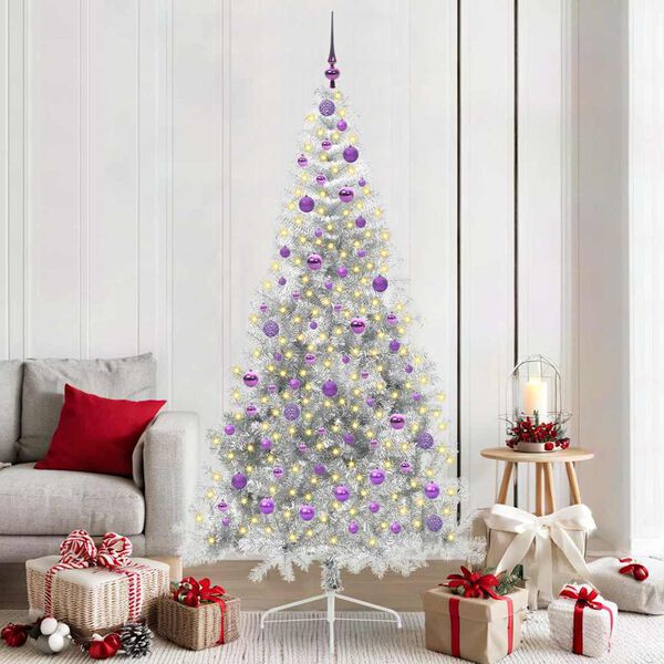 vidaXL Artificial Pre-lit Christmas Tree Silver 210 cm PET