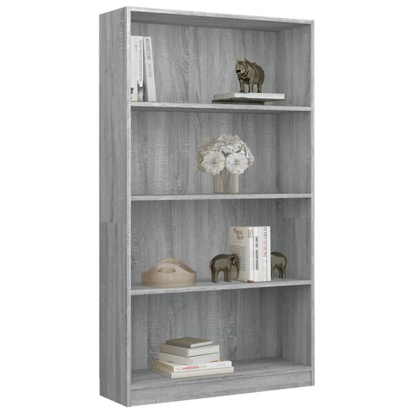 vidaXL 4-Tier Book Cabinet Grey Sonoma 80x24x142 cm Engineered Wood