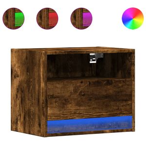 vidaXL Wall-mounted Bedside Cabinet with LED Lights Smoked Oak