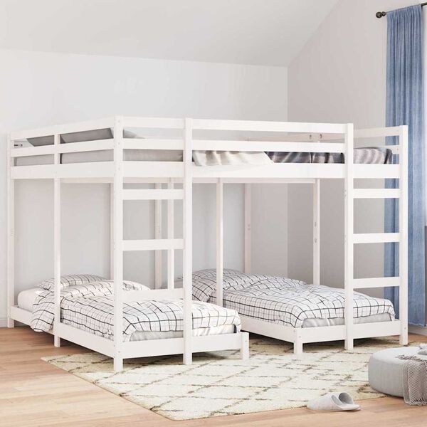 vidaXL Triple Bunk Bed Frame White 200 x 200 cm Solid Pine Wood