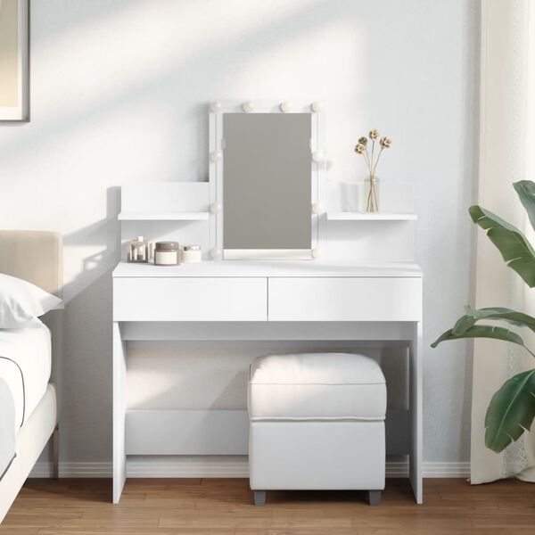 vidaXL Dressing Table with LED White 100x40x130 cm