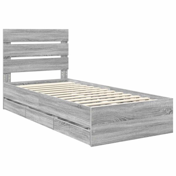 vidaXL Bed Frame with Drawer Grey Sonoma 90 x 190 cm Engineer Wood