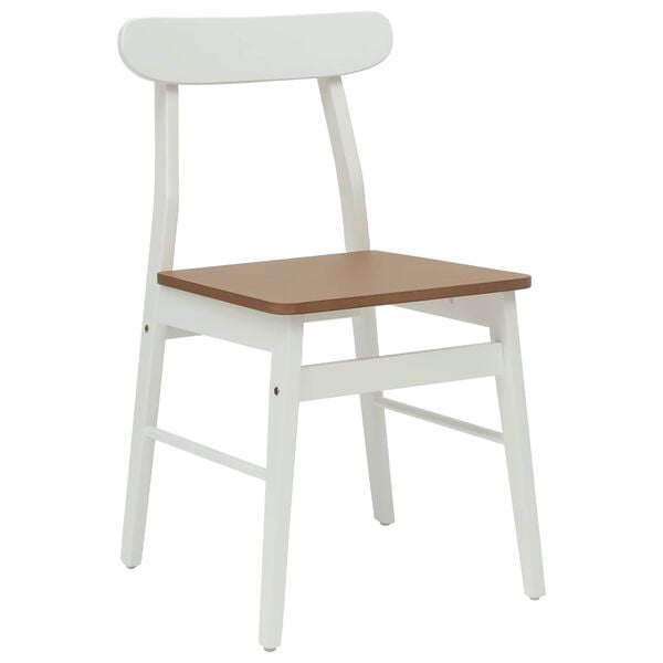vidaXL Dining Chair 2 pcs White and Natural Solid Wood