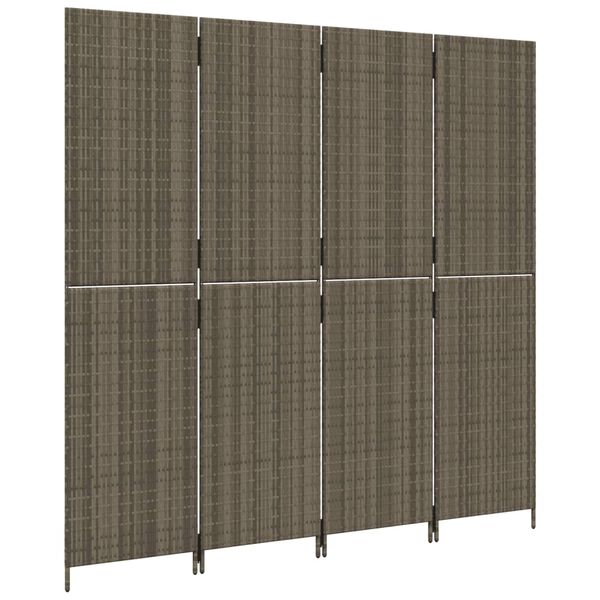 vidaXL Room Divider 4 Panels Grey Poly Rattan