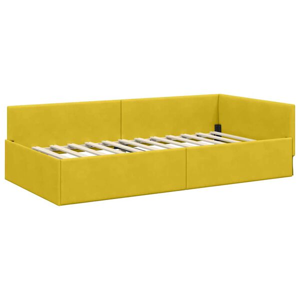 vidaXL Corner Bed Frame with Headboard Yellow 90 cm x 190 cm Velvet