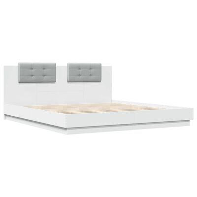 vidaXL Bed Frame with Headboard and LED Lights White 180x200 cm Super King