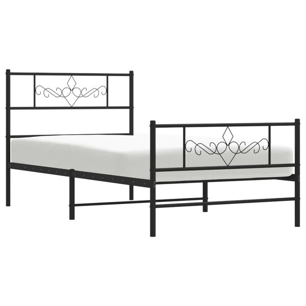 vidaXL Metal Bed Frame without Mattress with Footboard Black 75x190cm