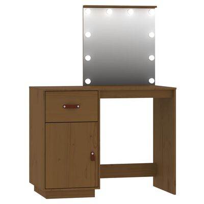 vidaXL Dressing Table Set with LED Honey Brown Solid Wood Pine