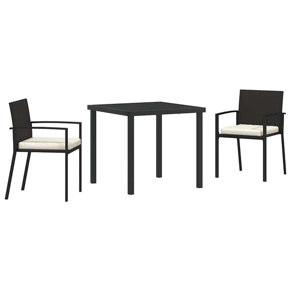 vidaXL Garden Dining Set 3 pcs Black Powder-Coated Steel