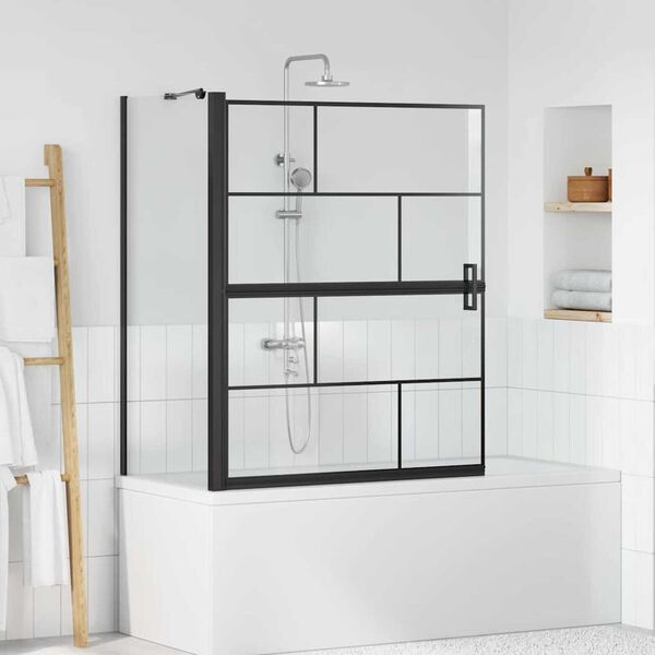 vidaXL Bath Shower Screen Black and Transparent 100 x 68 x 128 cm