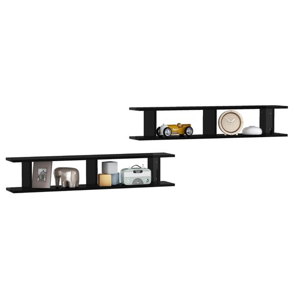 vidaXL Wall Shelf 2pcs High Gloss Black 105x18x20cm Engineered Wood