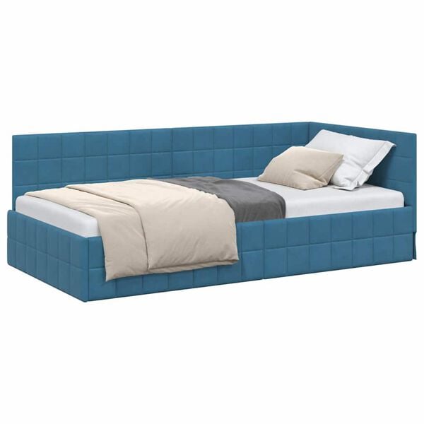 vidaXL Corner Bed Frame with Headboard Blue 90 x 190 cm Velvet