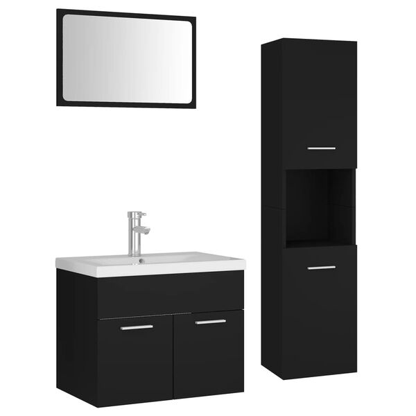 vidaXL Bathroom Furniture Set Black Engineered Wood