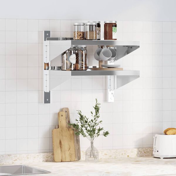vidaXL 2-Tier Wall Shelf 50x40x48 cm Silver Stainless Steel