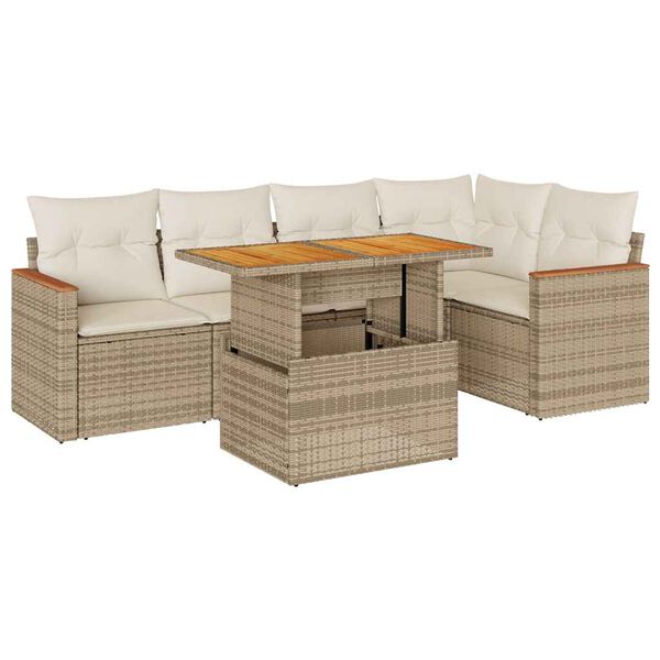 vidaXL 5 Piece Garden Sofa Set with Cushions Beige Poly Rattan Acacia