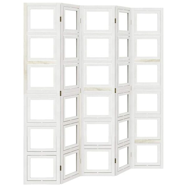 vidaXL Room Divider 5 Panels White Solid Wood Paulownia