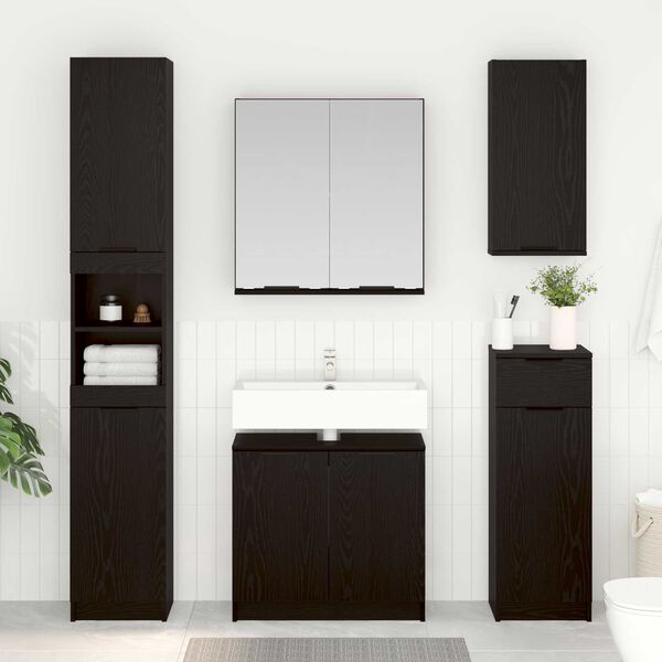 vidaXL Bathroom Furniture Set 3 pcs Black Oak Engineered Wood