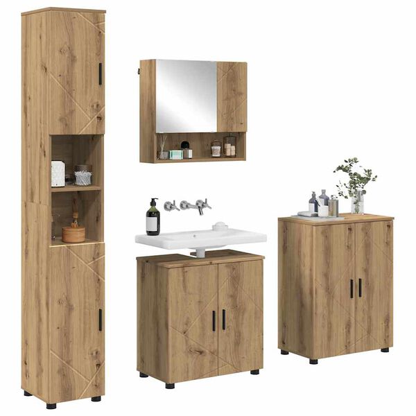 vidaXL Bathroom Furniture Set Wall-mounted with Door 4 pcs Artisan Oak