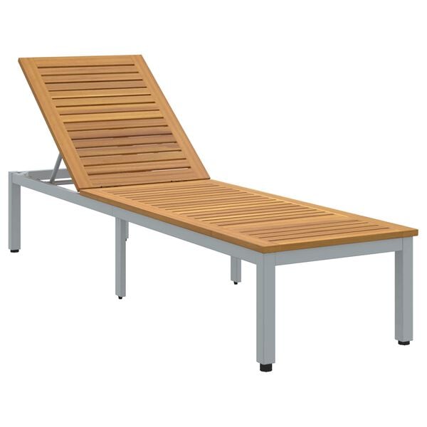 vidaXL Sun lounger Reclining Grey 200 x 55 x 35 cm Solid Acacia Wood