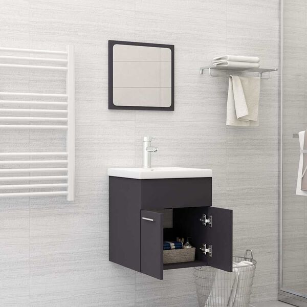 vidaXL 2 Piece Bathroom Furniture Set Grey Engineered Wood