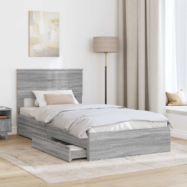 vidaXL Storage Bed Grey Sonoma 100 x 200 cm Engineered Wood