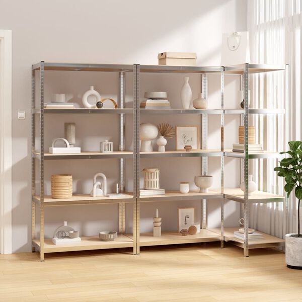 vidaXL 5-Layer Shelves 3 pcs Silver Steel&Engineered Wood