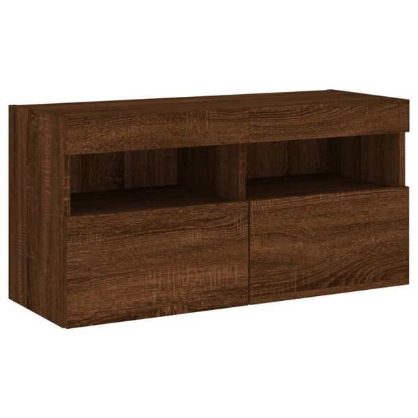 vidaXL TV Wall Cabinet with LED Lights Brown Oak 80x30x40 cm
