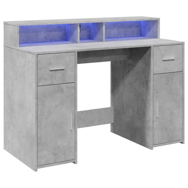 vidaXL Desk with LED Lights Concrete Grey 120x55x91 cm Engineered Wood
