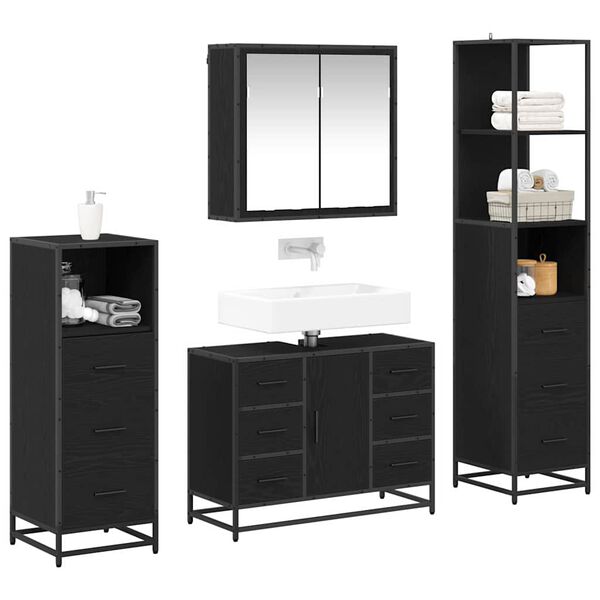 vidaXL Bathroom Furniture Set 4 pcs Black Oak Engineered Wood