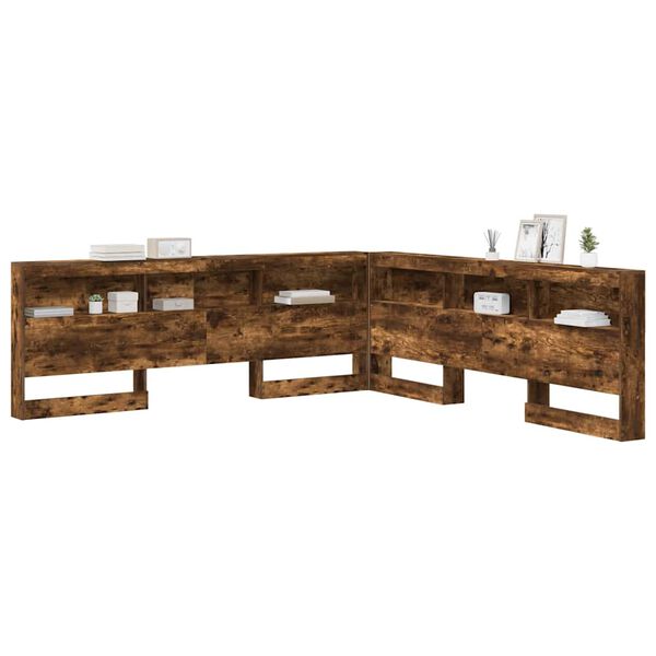 vidaXL Storage Headboard with Shelf Smoked Oak 200 cm Engineered Wood