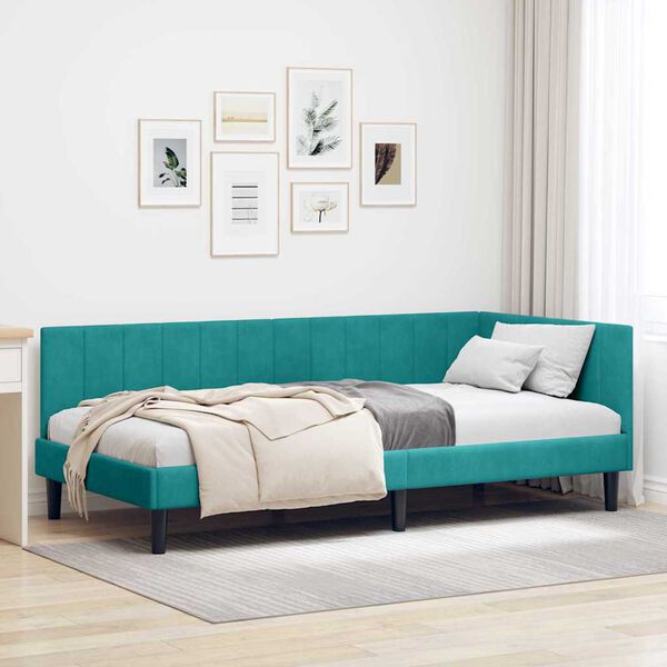 vidaXL Corner Bed Frame with Headboard Turquoise 90 cm x 200 cm Velvet