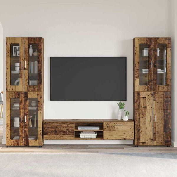 vidaXL TV Cabinet Set with Drawer FLORIN Old Wood Engineered Wood