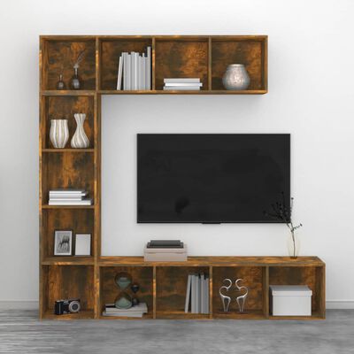 vidaXL 3 Piece Book/TV Cabinet Set Smoked Oak 180x30x180 cm